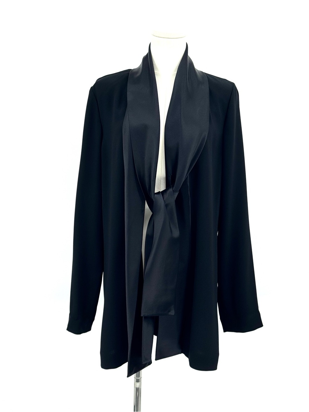 Dana Buckman Black Draped Satin Tie-Front Jacket